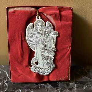 Lenox Baroque Angel w/  Viola Porcelain Xmas‎ Ornament in Box Silver & Gold